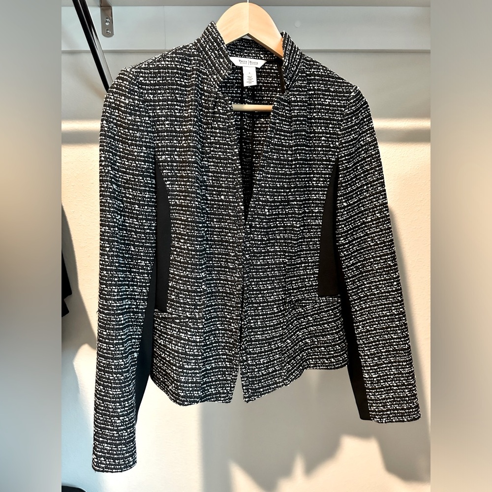 WHBM Womens Blazer Black & white Stretch Tweed Size 6